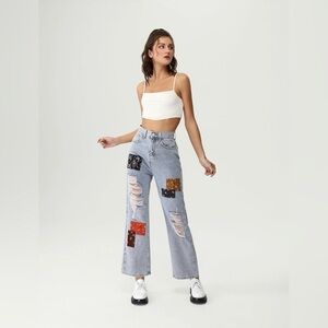 CIDER Women's Cute Patchy Denim - Patchwork Jeans - Size XL